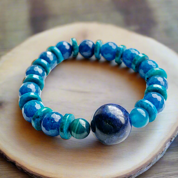 Men’s Lapis Lazuli and Chrysocolla Stretch Bracelet
