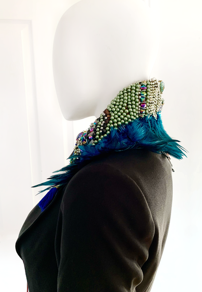 Lechaba Multicoloured Beaded Embellished Feather Collar Necklace