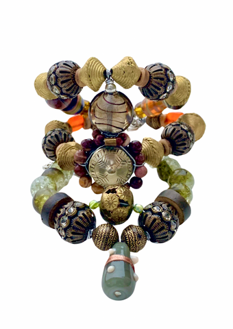 Women's Handcrafted Layered Rustic Boho Glam 3-Piece Set Adjustable Bracelet Stack