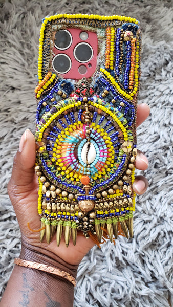 Decorative Custom Handmade Boho Beaded Embellished iPhone13 Pro Max, iPhone 14 Plus, iPhone 15 ProMax, iPhone 15 Plus Phone Case