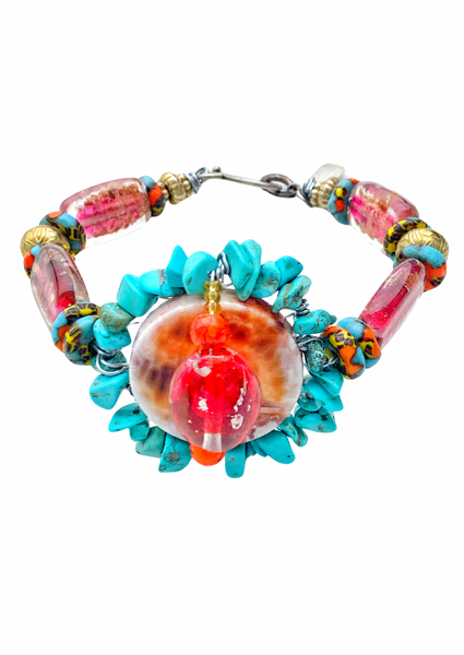 Vibrant and Eclectic Women’s Turquoise and Colourful Beaded Two Bracelet Stack Set
