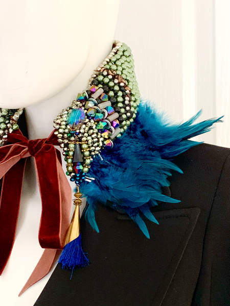 Lechaba Multicoloured Beaded Embellished Feather Collar Necklace
