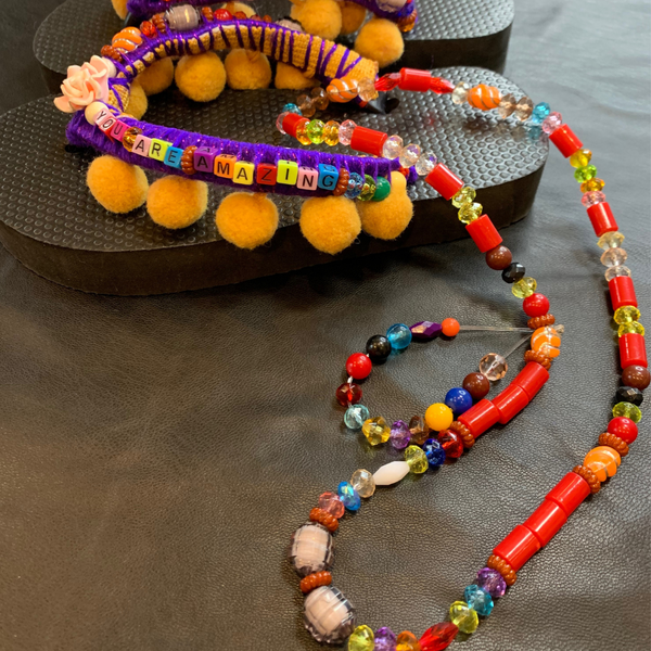 Flip Flop Customizing Kit – Beads, Pom-Poms, Yarn & More for Kids and Adults