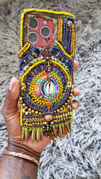 Decorative Custom Handmade Boho Beaded Embellished iPhone13 Pro Max, iPhone 14 Plus, iPhone 15 ProMax, iPhone 15 Plus Phone Case