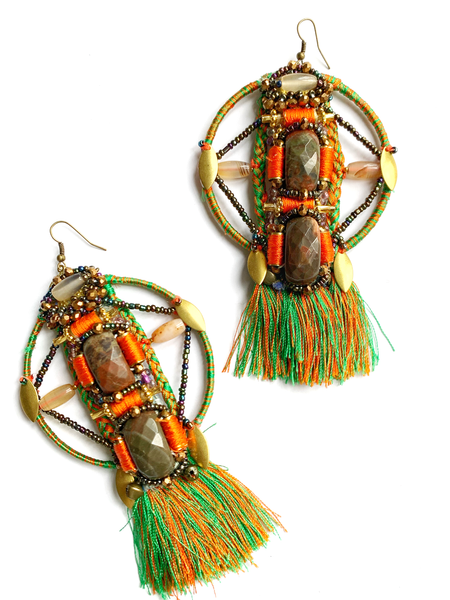 Omalicha Amazonite and Ocean Jasper Tassel Statement Earrings.