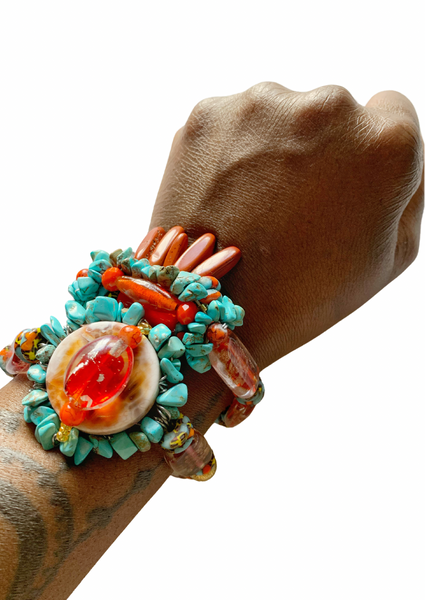 Vibrant and Eclectic Women’s Turquoise and Colourful Beaded Two Bracelet Stack Set