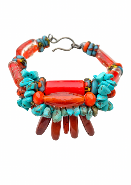 Vibrant and Eclectic Women’s Turquoise and Colourful Beaded Two Bracelet Stack Set
