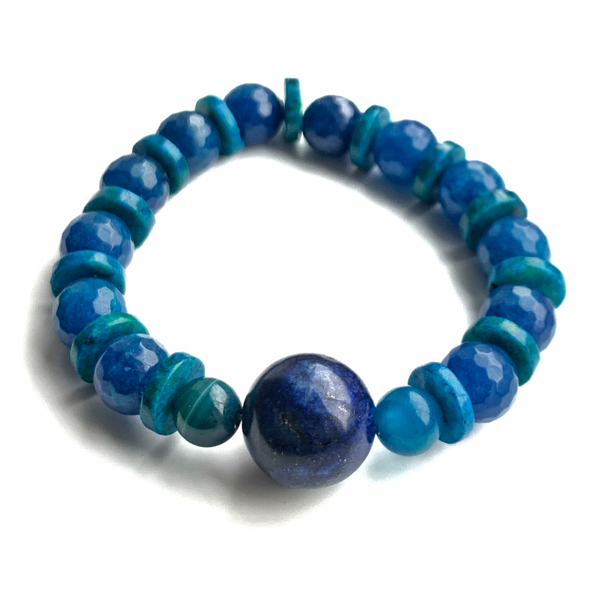 Men’s Lapis Lazuli and Chrysocolla Stretch Bracelet