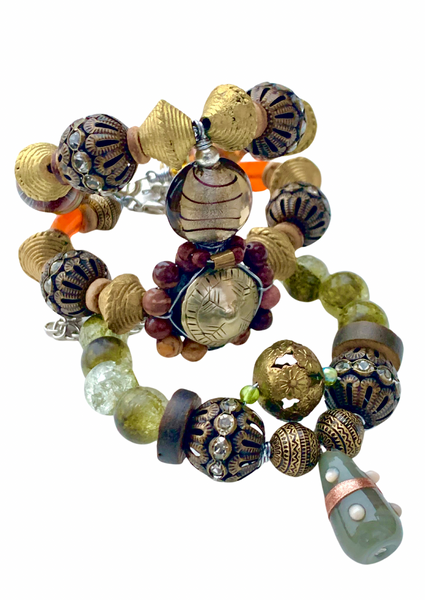 Women's Handcrafted Layered Rustic Boho Glam 3-Piece Set Adjustable Bracelet Stack