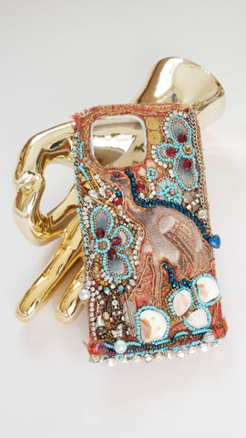 Decorative Custom Handmade Heron and Beach Stone Boho Beaded Embellished iPhone13 Pro Max, iPhone 14 Plus, iPhone 15 ProMax, iPhone 15 Plus Phone Case