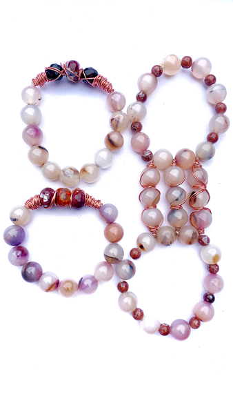 Earth Resonance Quartz, Agate & Tourmaline Copper-Wrapped 3-Piece Set Adjustable Bracelet Stack