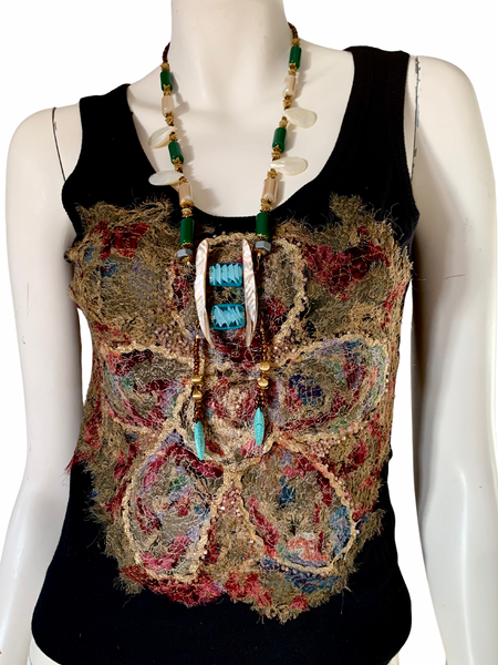 Achalugo Green and Golden Mother of Pearl Barrel Shape Strand Necklace and with Sea Shell, Tiger Eye and Turquoise Gemstone Pendant