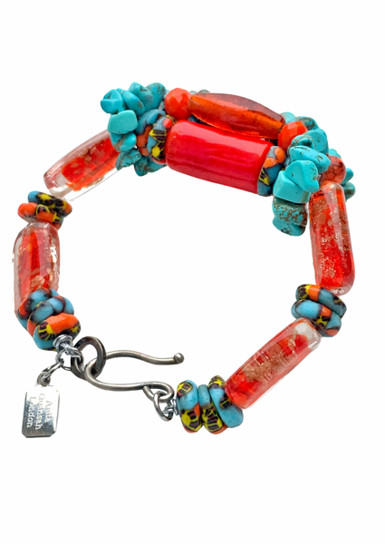 Vibrant and Eclectic Women’s Turquoise and Colourful Beaded Two Bracelet Stack Set