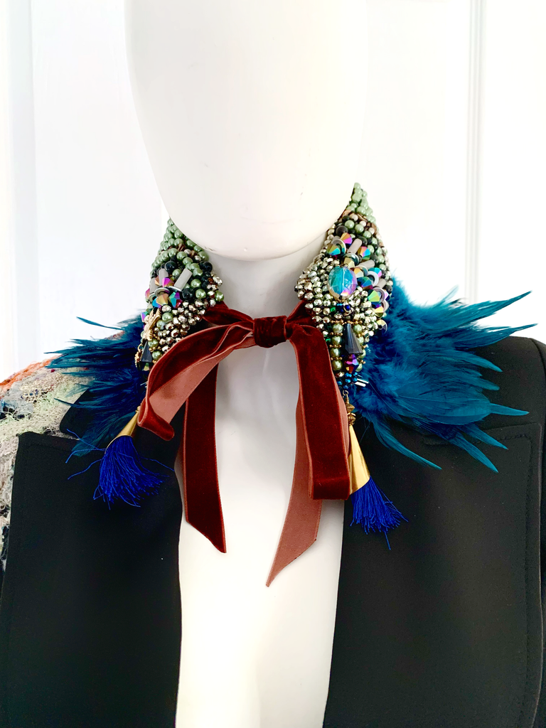 Lechaba Multicoloured Beaded Embellished Feather Collar Necklace