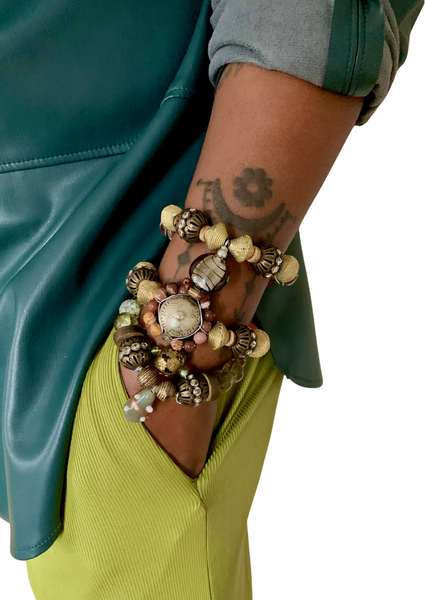 Women's Handcrafted Layered Rustic Boho Glam 3-Piece Set Adjustable Bracelet Stack