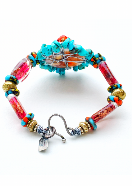 Vibrant and Eclectic Women’s Turquoise and Colourful Beaded Two Bracelet Stack Set