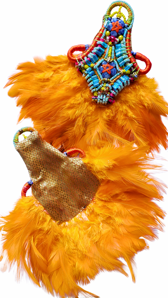 Thema Colourful Multibeaded Glass, Crystal, and Lapis Orange Feather Earrings