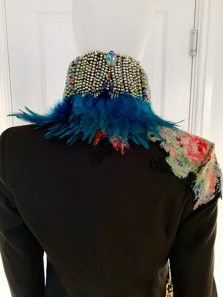 Lechaba Multicoloured Beaded Embellished Feather Collar Necklace