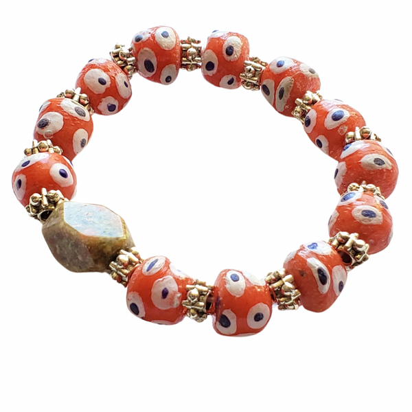 Red Evil Eye Beaded Bracelet with Natural Stone Accent