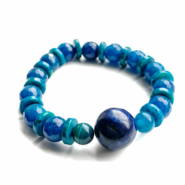 Men’s Lapis Lazuli and Chrysocolla Stretch Bracelet