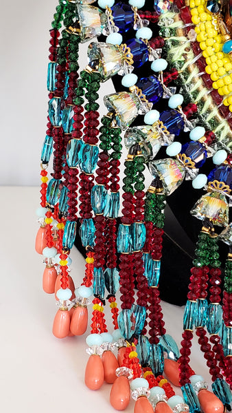 The Big Swarovski Crystal and Multi-Beaded Embellished Paisley Tassel Bib Necklace 