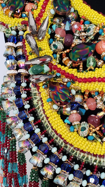 The Big Swarovski Crystal and Multi-Beaded Embellished Paisley Tassel Bib Necklace