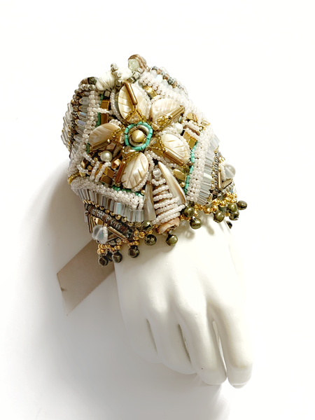Erinma Multi-Beaded Mother of Pearl and Shell Embellished Cuff Bracelet