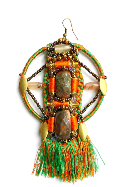 Omalicha Amazonite and Ocean Jasper Tassel Statement Earrings.
