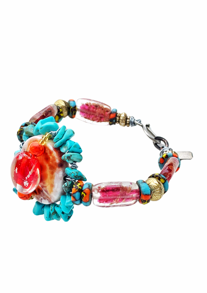 Vibrant and Eclectic Women’s Turquoise and Colourful Beaded Two Bracelet Stack Set