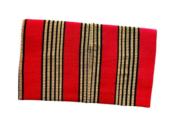 Olaedo Small Pink, Black and Gold Striped Aso-Oke Clutch BagTravel Wallet