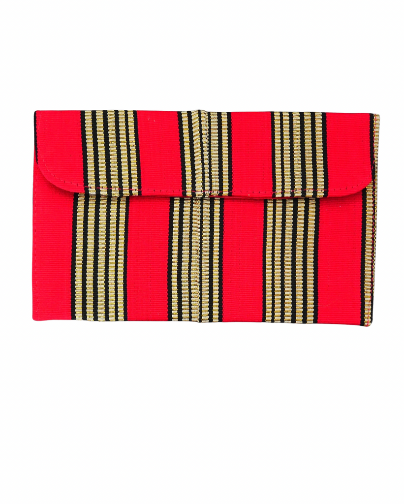 Olaedo Small Pink, Black and Gold Striped Aso-Oke Clutch BagTravel Wallet