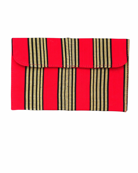 Olaedo Small Pink, Black and Gold Striped Aso-Oke Clutch BagTravel Wallet