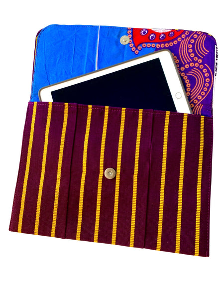 Olaedo Upcycled Purple and Gold Striped Aso-Oke Clutch Bag Tablet Sleeve