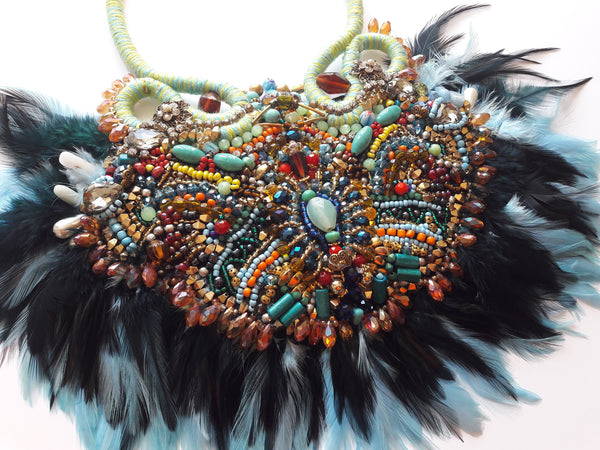 Elva Beaded Embellished Crystal and Gemstone Necklace