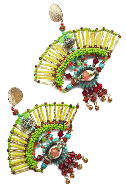 Faria Beaded Fan Statement Earrings