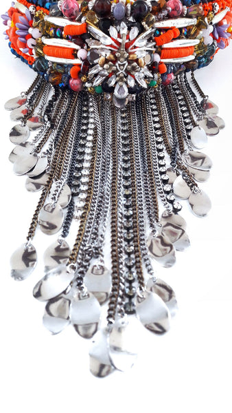 Armelle Beaded Embellished Chain Fringe Necklace