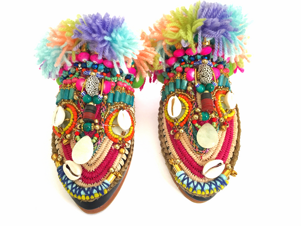 Ugochi Beaded Embellished Tassel Raffia And Leather Slippers