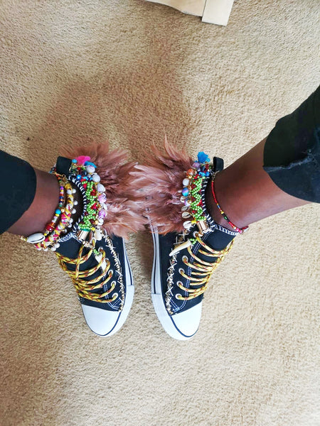 Hanya Beaded Embellished High Top Canvas Sneakers