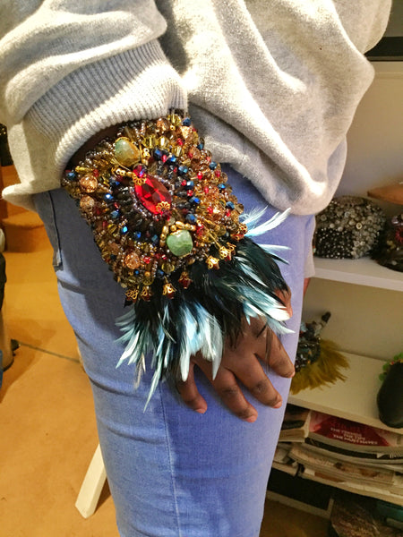 Asake Beaded Swarovski Crystal Feather Cuff Anita Quansah London