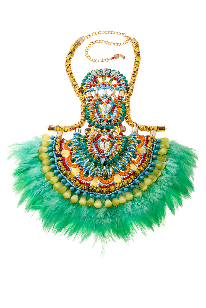 Kandiya Beaded Embellished Feather Necklace