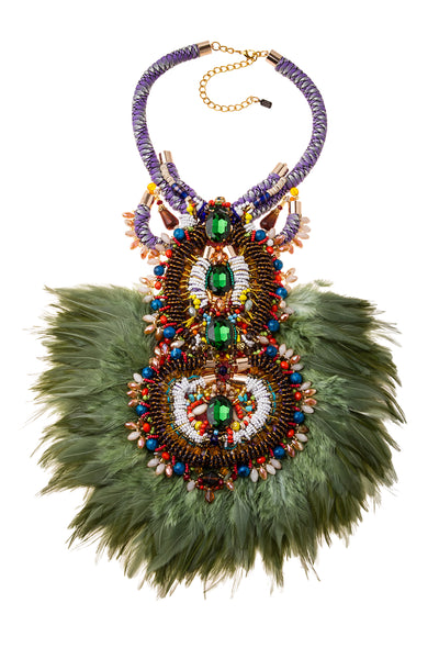 Allura Multi-Coloured Glass Beaded and  Swarovski Crystal Feather Necklace