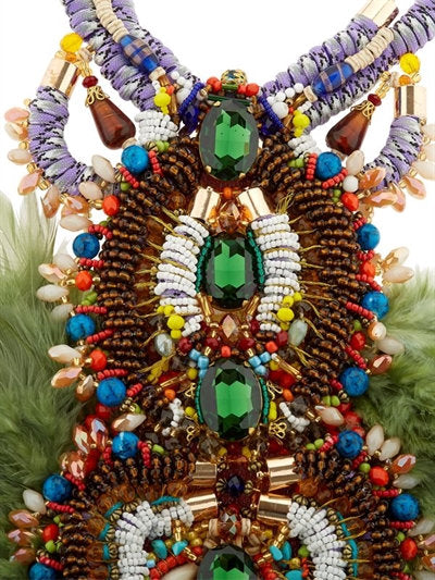 Allura Multi-Coloured Glass Beaded and  Swarovski Crystal Feather Necklace