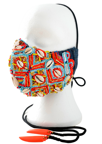 AMADIN MULTI-BEADED EMBELLISHED FACE MASK WITH COWRIE SHELLS