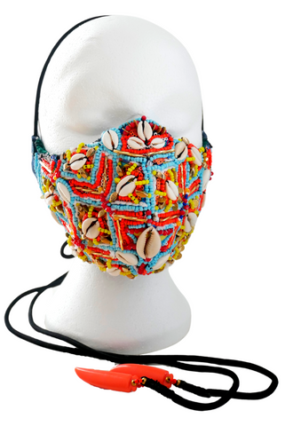 AMADIN MULTI-BEADED EMBELLISHED FACE MASK WITH COWRIE SHELLS