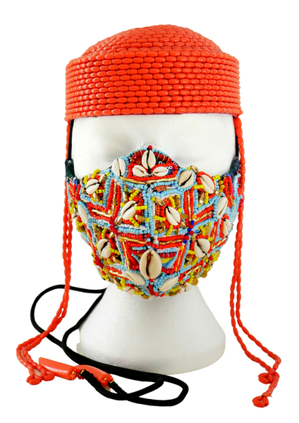 AMADIN MULTI-BEADED EMBELLISHED FACE MASK WITH COWRIE SHELLS