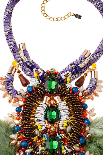 Allura Multi-Coloured Glass Beaded and  Swarovski Crystal Feather Necklace