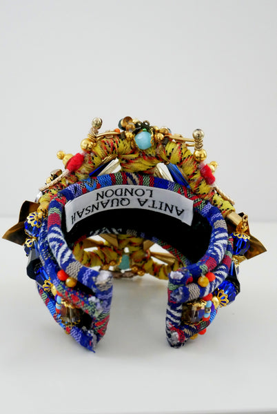 Amoy Multi-Beaded, Swarovski Crystal And Brass Plated Ant Wide Cuff Bracelet