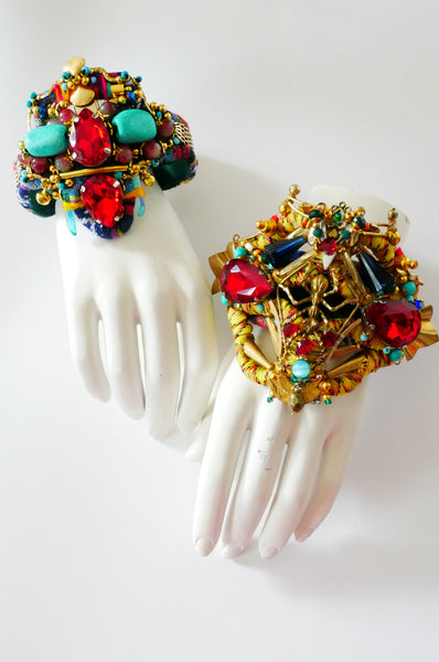 Amoy Multi-Beaded, Swarovski Crystal And Brass Plated Ant Wide Cuff Bracelet 4