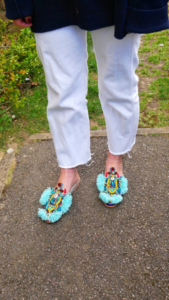 Anali Embellished Raffia And Leather Tassel Slippers