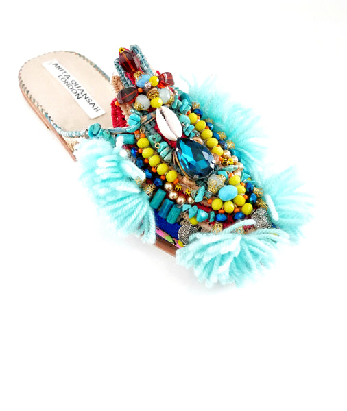 Anali Embellished Raffia And Leather Tassel Slippers